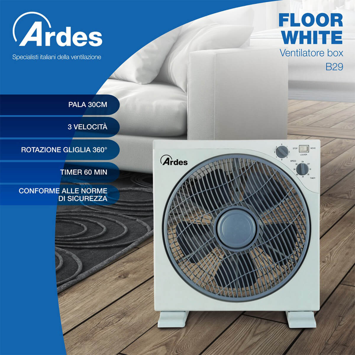 AR5B29 - FLOOR WHITE - VENTILATORE BOX 30 CM - Ardes